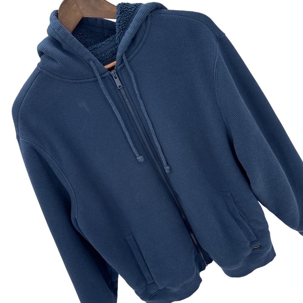 Stanley Mens Zip Hoodie L Navy Blue Sherpa Lined Waffle Knit Workwear‎